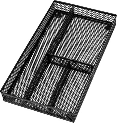 Desk Drawer Organizer Tray   4-Compartment Metal Storage for Office & Home