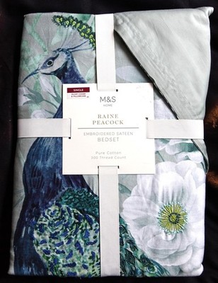 M&S EINZELNER BETTBEZUG AUS REINER BAUMWOLLE BESTICKT SATIN 300 FADENZAHL - NEU