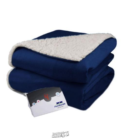 Pure Warmth Velour Sherpa Electric Heated Warming Blanket Tw