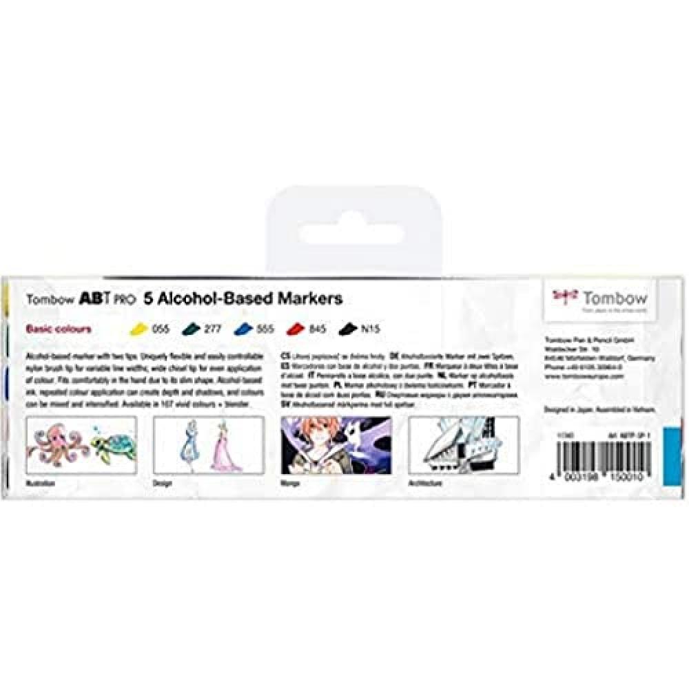 Tombow ABT PRO - Set di 5 pennarelli a base di alcol, colori di base - NUOVO