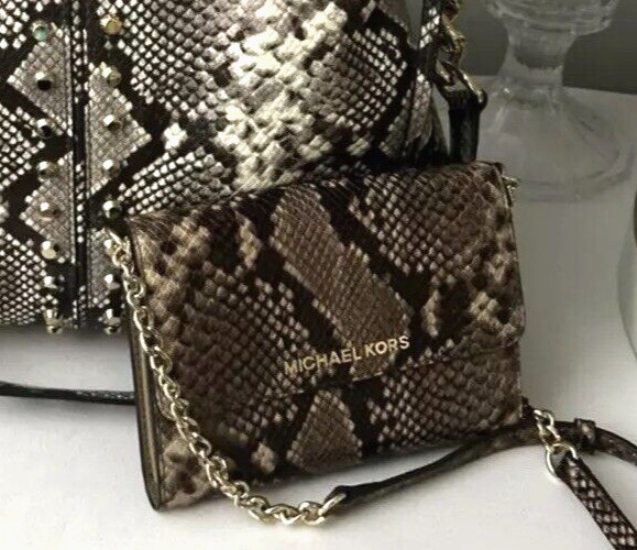 Michael Kors Brown Leather Python Snake Shoulder … - image 3