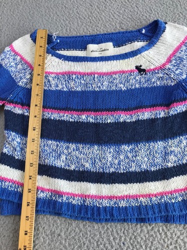 Abercrombie Sweater Girl Large Blue Striped Knit Pullover Round Neck Long Sleeve - Picture 3 of 18