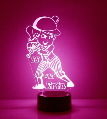 Girls Softball Batter - Personalized FREE - Light Up w/remote LED Night Light 