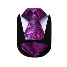 Men Floral Ties Woven Classic 3.4" Necktie Set Formal tie Pocket Pink Floral-2