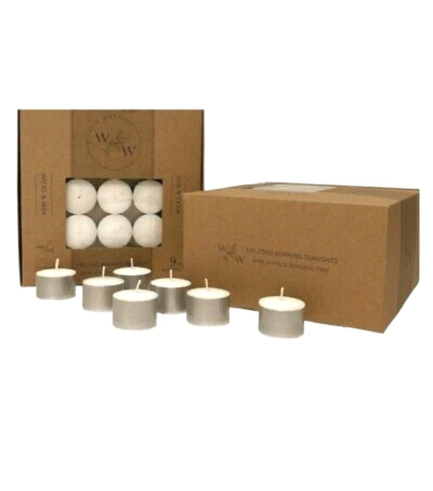 9-Hour Unscented Tea Light Candles Bulk Pack of 100 White for Weddings - image 2 of 4