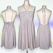 MADEWELL 100 Silk Halter Mini Dress Echo Grid Convertible Babydoll Purple 12