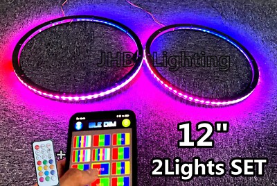 JHB 2PCS 12'' CHASING FLOW LED Remote APP Univeral Spacer Speaker Rings Lights