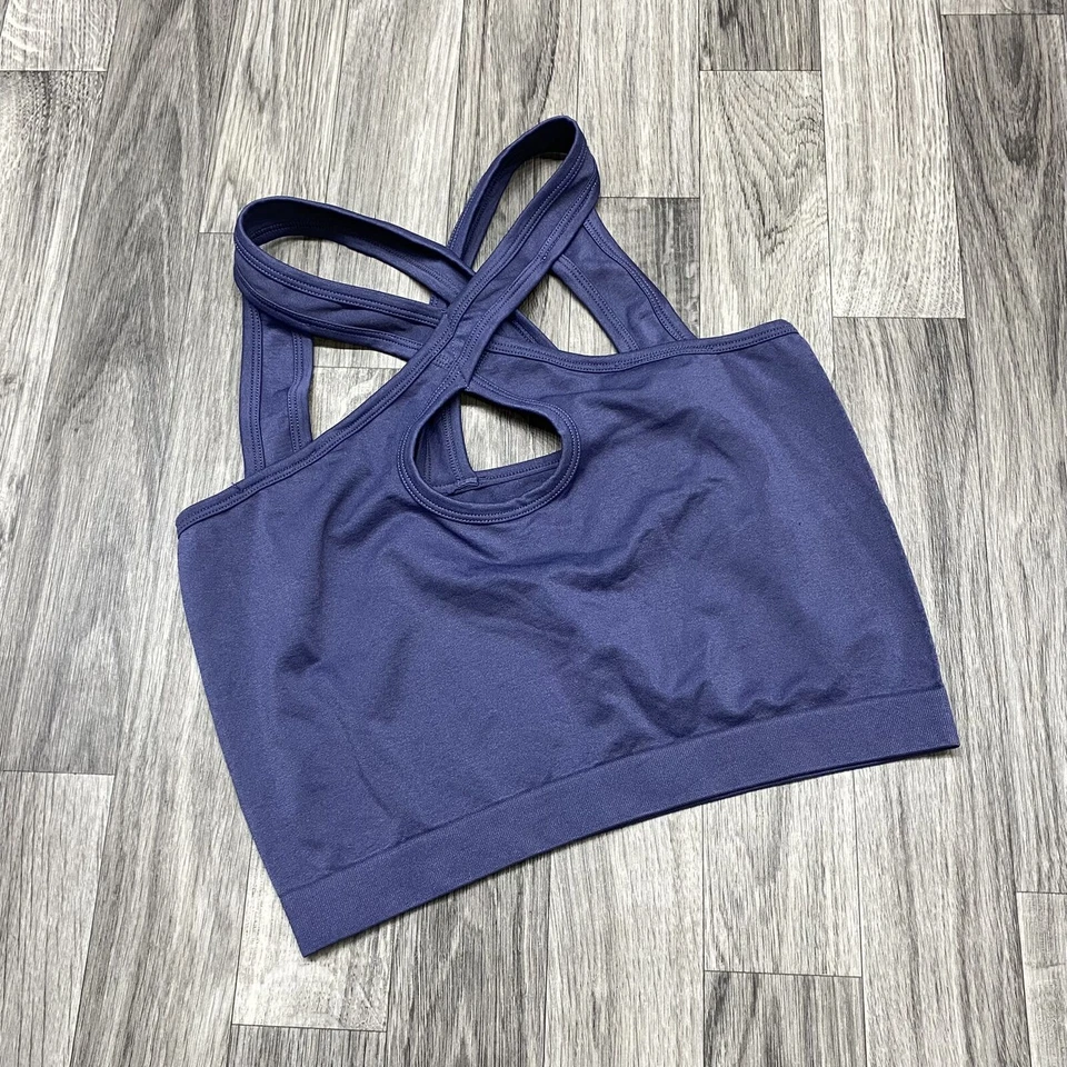 BKE ESSENTIALS Criss Cross Strap Keyhole Blue Work Out Sports Bra Women's Size M - Image 4 of 4
