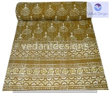Vintage Block Kantha Quilt Blanket Indian Bedspread Coverlet Throw Art