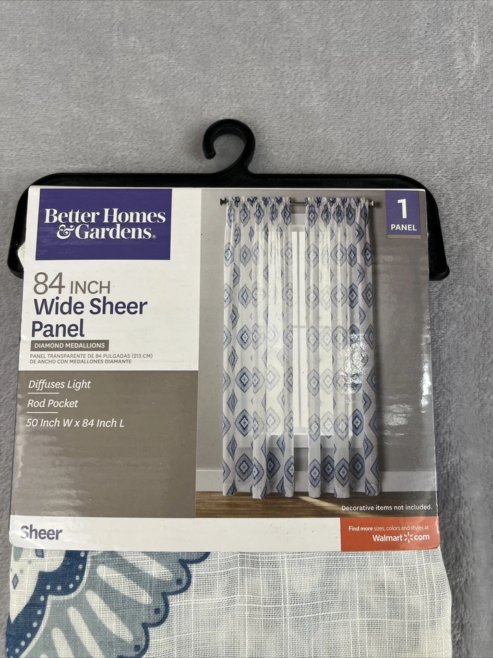 Better Home & Gardens 84 inch wide sheer panel Diamond Medallion 50in W x 84in L - Image 2 of 4