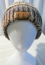 C.C. WOMEN'S BLACK/GRAY MESSY BUN BEANIE TAIL ONE SIZE NEW WITH TAGS