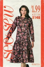 Butterick See & Sew 5148 Drop-Waist Dress w Dirndl Skirt Sz 6-14 CUT COMPLETE