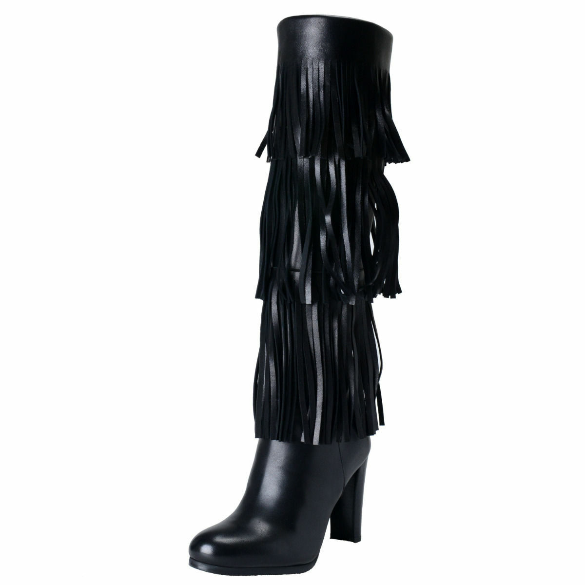 Black Leather High Heel Boots Shoes 