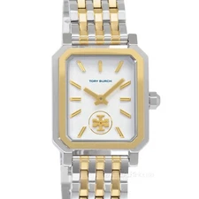 Tory Burch Robinson Womens Two-Tone Gold Silver Watch, White Rectangular Dial