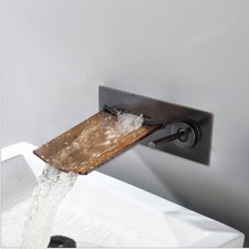 Brown Glass Waterfall Black Bathroom Faucet Wall Mounted Bathtub Mixer Water Tap