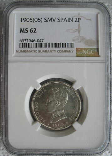 1905 (05) SMV Spain Silver 2 Pesetas NGC MS-62