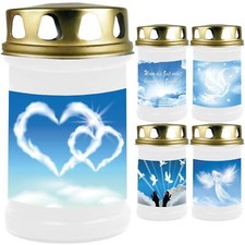 Grabkerze Weiß mit Motiv Blue 48Std Grablicht Grabkerzen Grabschmuck Grablichter