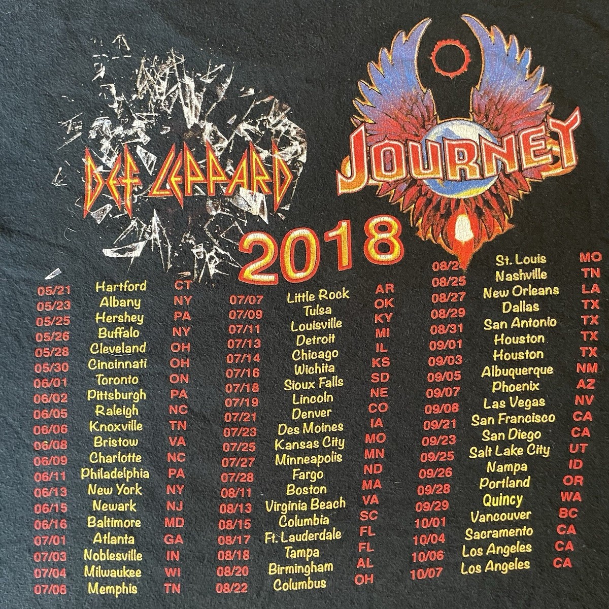 Def Leppard Journey Tour T-Shirt 2018 Size Large Lg Concert Band