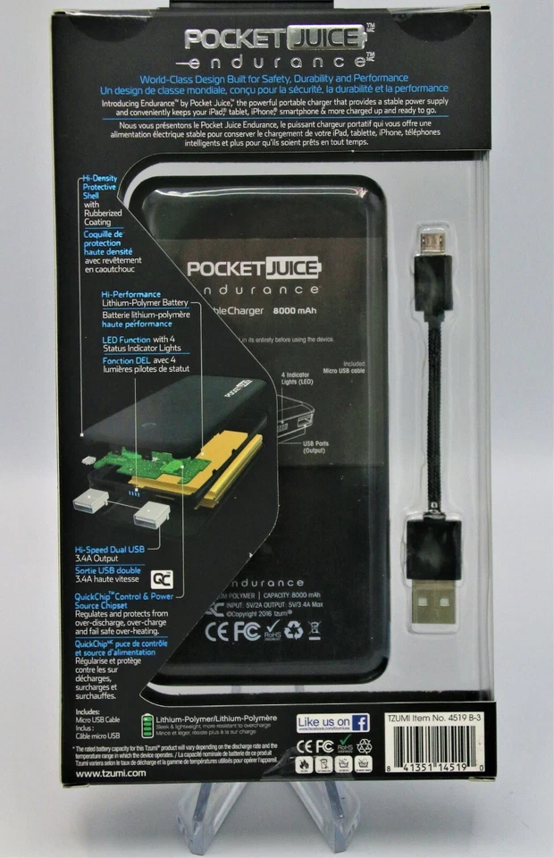 2 Pack Tzumi  8000 mAh PocketJuice Endurance Portable Battery Pack Charger USB - Image 2 of 3