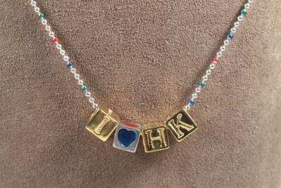 Harmony Kingdom 'Necklace-  I Love HK' Silvertone With Colorful Beads -New
