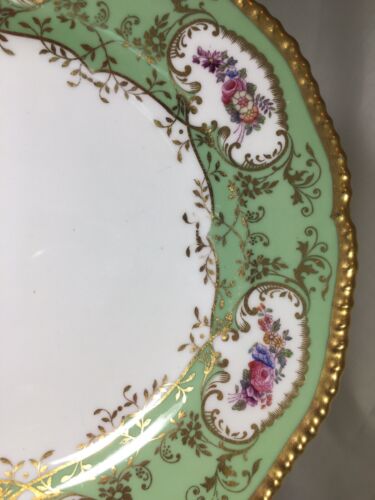 (11) Cauldon England 9.125 Inch Green & Gold DINNER PLATES Gilman Collamore NY - Picture 2 of 11