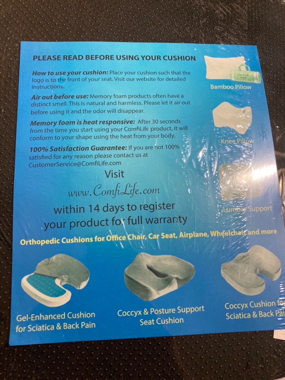 Comfilife CL101A Coccyx Orthopedic Memory Foam Cushion Seat Gray