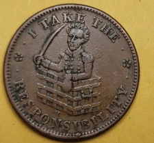 1833 USA US Hard Times Political Token RESPONSIBILITY Roman Firm DONKEY 