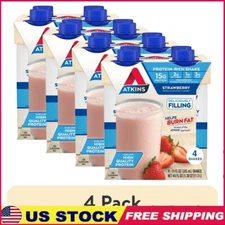Keto Protein Shake Strawberry Flavor 15g Protein Low Carb 4 Pack Gluten Free New