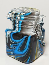 Marbled Glass Stash Jar w/ Clamp Lid Airtight Smell Proof Container for Herbs
