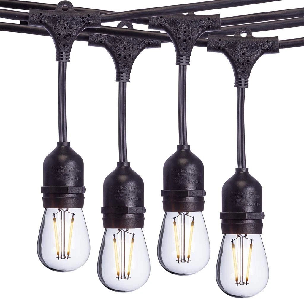 Sterno Home Decor LED Bulbs Edison Outdoor With 7 Black String Lights 24 Feet