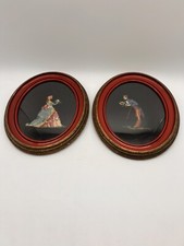 Set Of 2 Needlepoint Cross Stitch Pictures Victorian Couple Oval Frames
