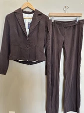 Charlotte Russe Y2K Vintage Pinstripe Pant Suit Blazer Bown Sz 5