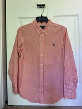 EUC Ralph Lauren Boys Orange Stripe Button Up Dress Shirt Large 14-16