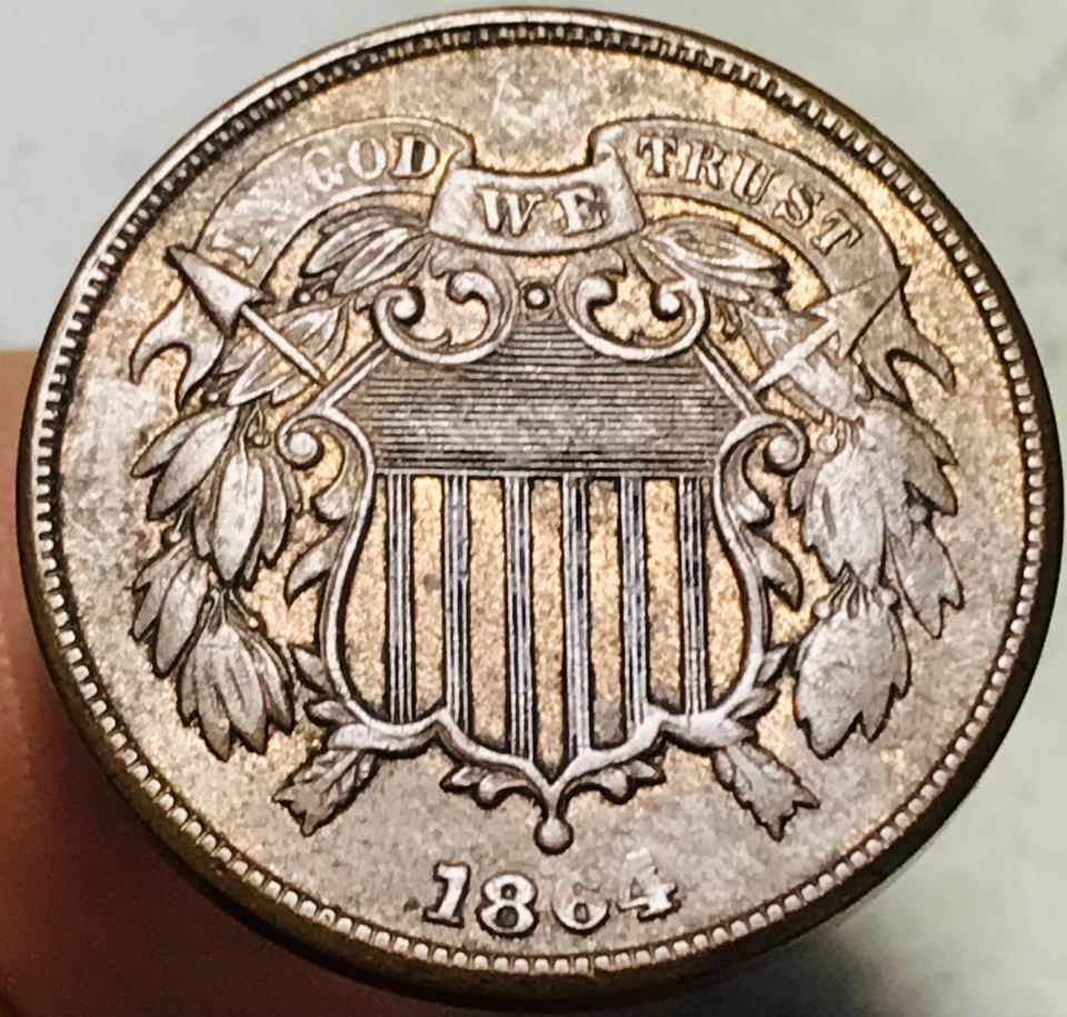 1864 Two Cent Piece 2C FULL MOTTO Ungraded Civil War Date US Copper Coin CC28207 - Image 4 of 4