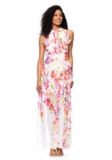 Betsy  Adam Pink Multi Sleeveless Floral Printed Chiffon Gown Women's 12 P NWT