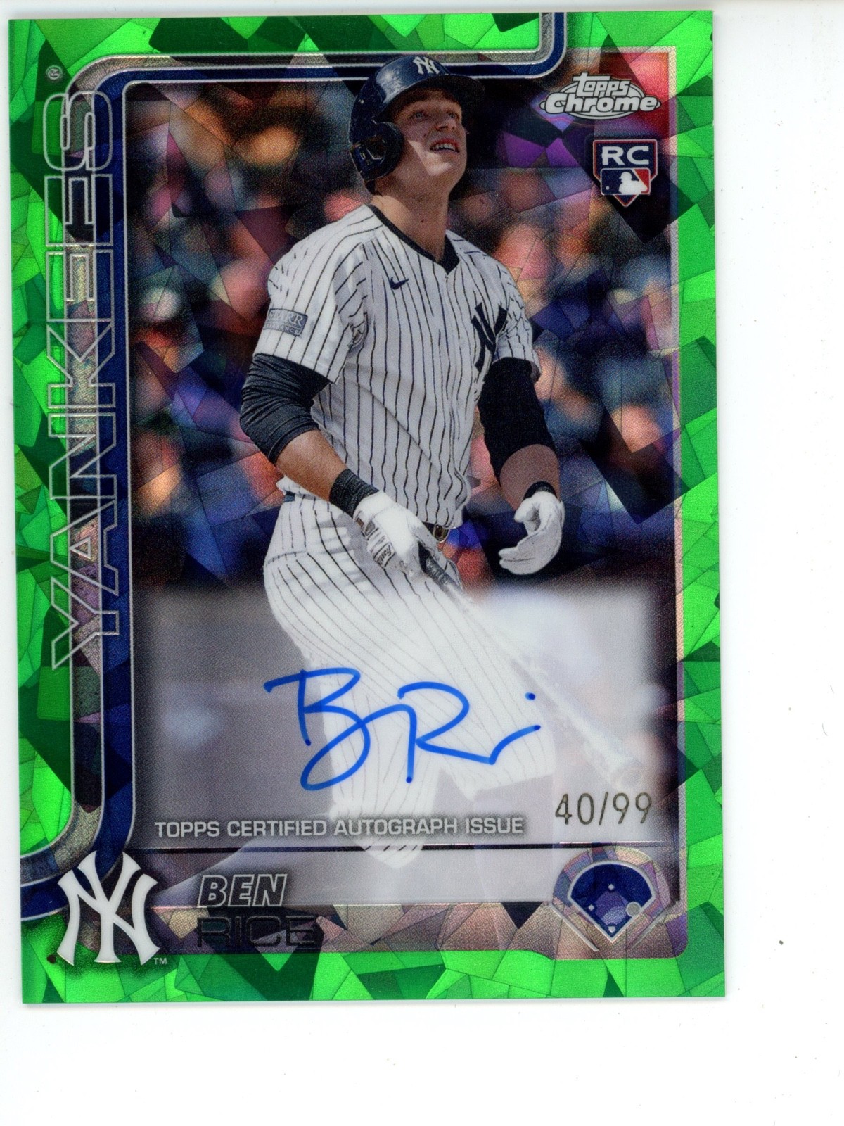 2025 Topps Chrome Sapphire Edition Rookie Auto Ben Rice #RA-BR RC Green /99