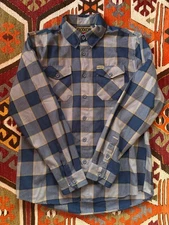 Dixxon Flannel Shirt The Pedro Mens LARGE Blue Plaid Long Sleeve Button Down