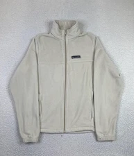 Columbia Fleece Jacket Mens Medium Beige Full Zip Stand Collar Pockets Outdoor