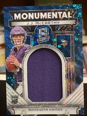 2024 Panini Spectra J.J. McCarthy Monumental Neon Blue /50 Patch RC