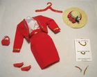 BARBIE FASHION CLOTHES ~ RED SATIN SUIT w/WHITE BLOUSE OUTFIT w/ACCESSORIES SET