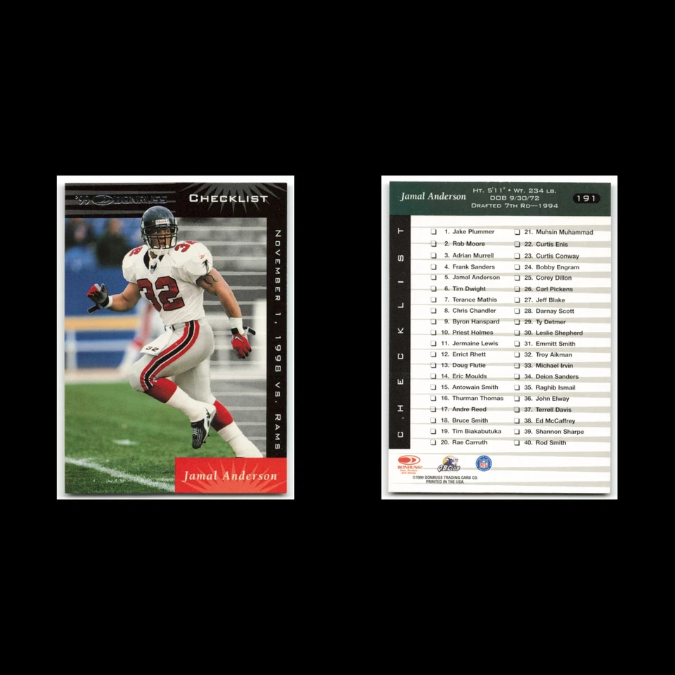Jamal Anderson #191 1999 Donruss Atlanta Falcons Football Card NFL NM - Image 3 of 3