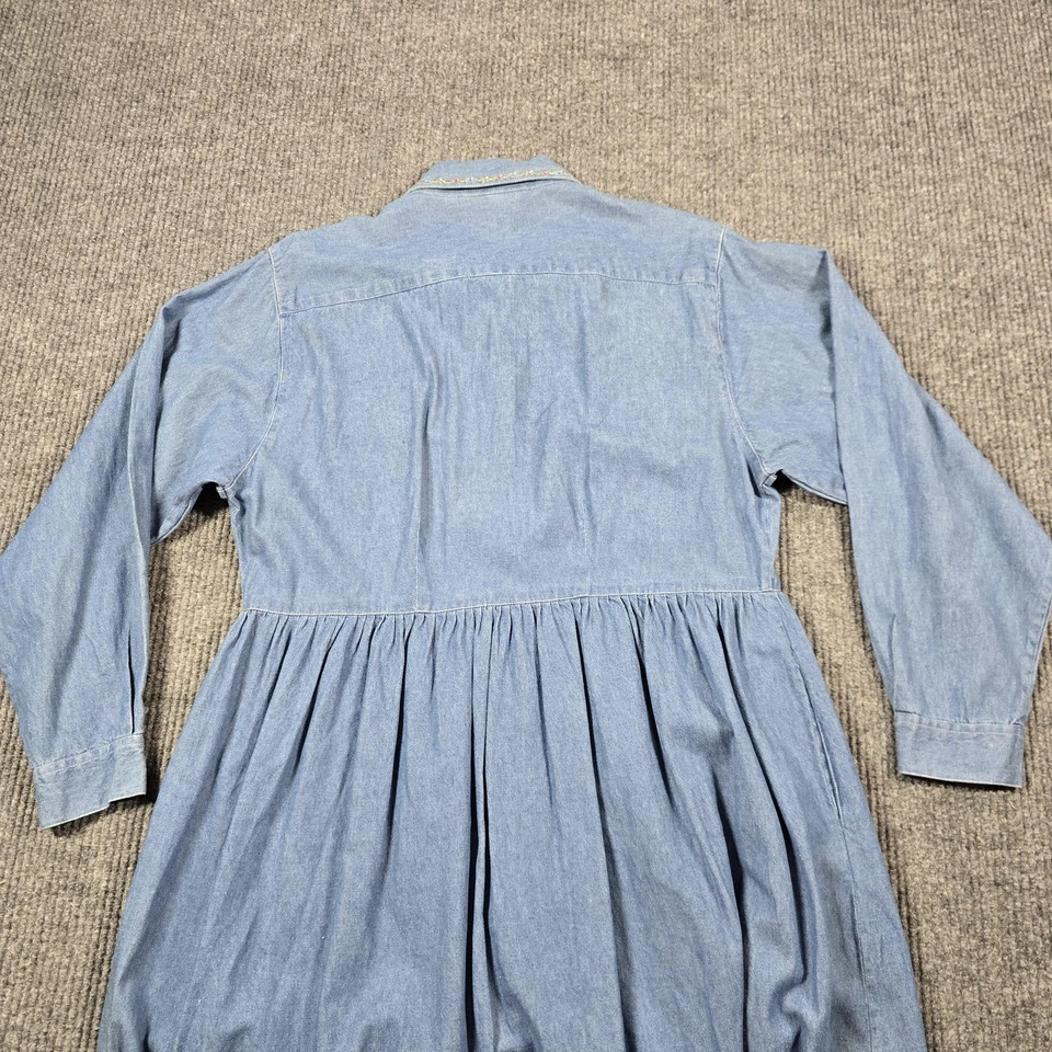 Orvis Denim Shirt Dress Womens XL Blue Embroidered Western Long Sleeve Maxi - Image 4 of 4