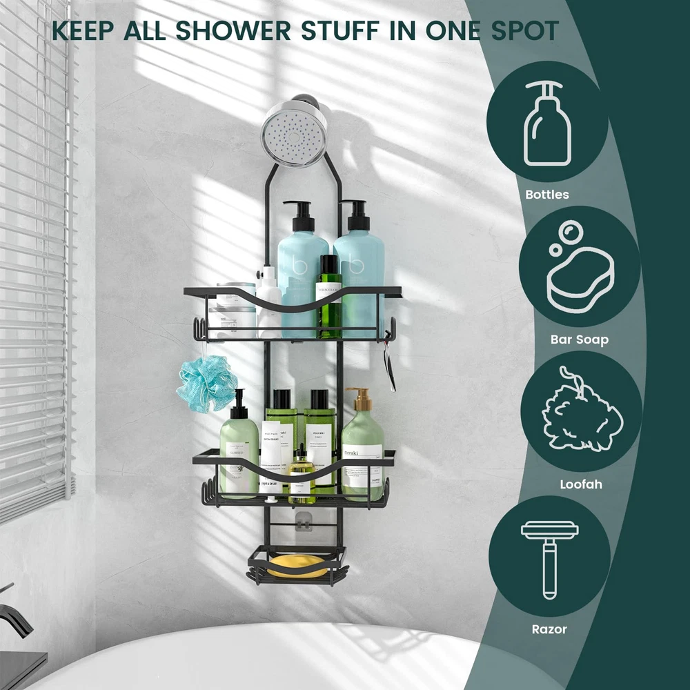 Adjustable Rustproof Shower Caddy Hanging Organizer Extended Length Overhead
