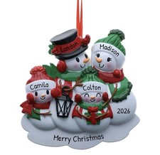 Personalized SNOWMAN FAMILY of 4 Christmas Tree Ornament GIFT, Mom Dad 2 Kids