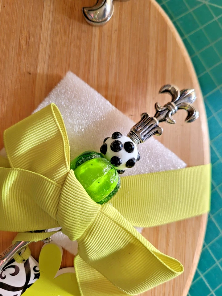 Fleur De Lis Bamboo Cutting Board Set with Beaded Fork 10" by Mud Pie - Image 3 of 4