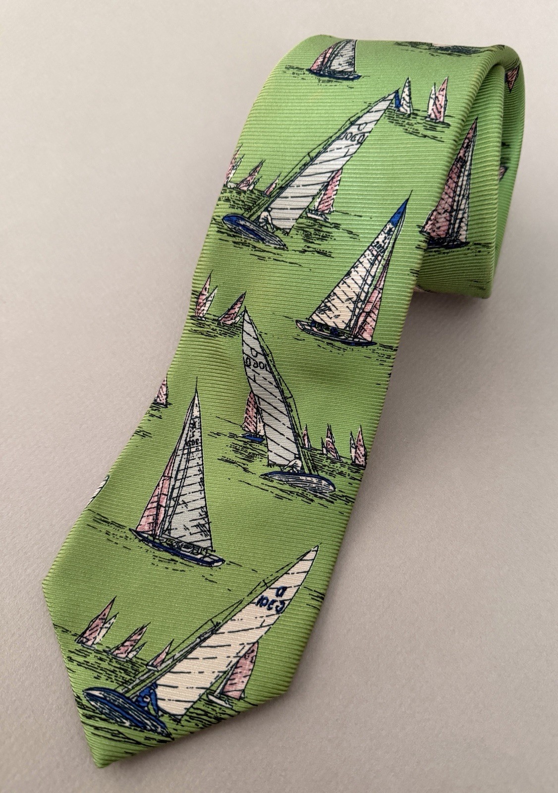 Vintage POLO by RALPH LAUREN Green Blue Pink Sailboats 3 inch Silk MEN