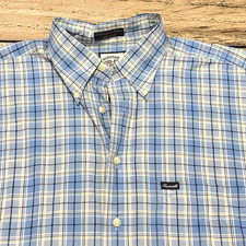 Faconnable Shirt Mens Large Blue Plaid Check Pocket Albert Goldberg Made in USA