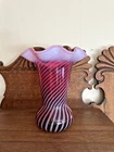 Signed George Fenton Cranberry Fuchsia Swirl Vase #261/1994 Signature Series