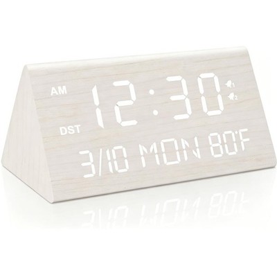 Wooden Digital Alarm Clock, 0-100% Dimmer, 2 Alarm Settings, Weekday/Everyday...