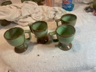 Set Of 4 Vintage Prairie Green Frankoma Pottery C13 Pedestal Mugs Made In USA